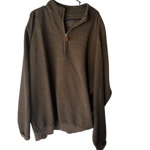 Woolrich Mens 2XL XXL Brown Striped Quarter Zip Pullover‎ Sweater Cotton Outdoor